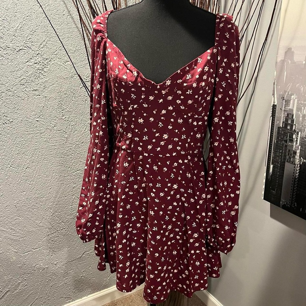 🩷BARDOT BURGANDY FLORAL BOHO DRESS SIZE XL🩷